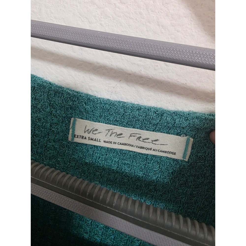 We The Free Teal Waffle Knit Long Sleeve Top Oversized Relaxed Fit - Picture 4 of 5